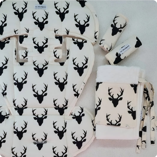 Black and White Deer Tie-on Pram Blanket