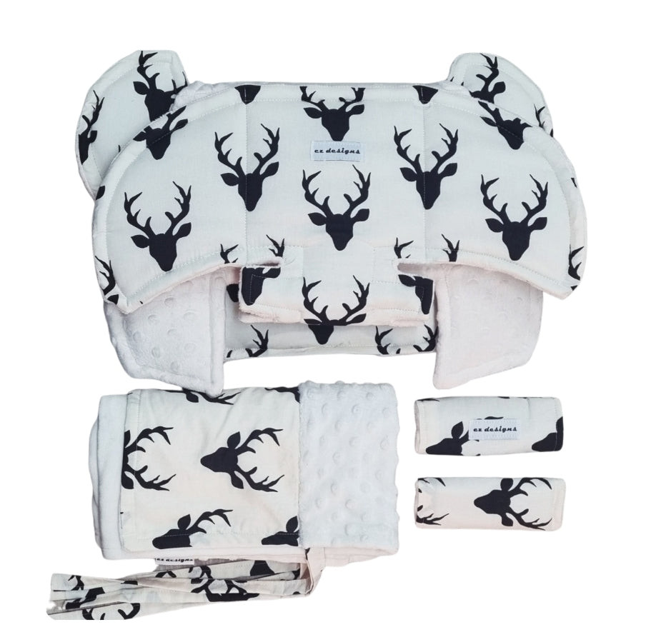 Black and White Deer Ultimate Universal Pram Liner and Tie- on Pram Blanket Bundle